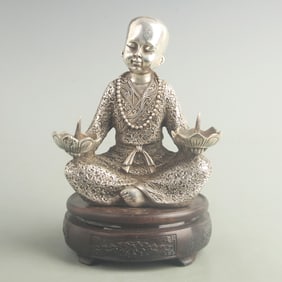 GILT AND SILVER BRONZE CHILD BUDDHA STATUE