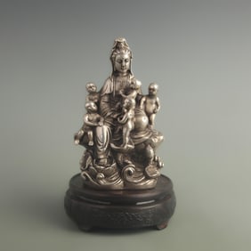 GILT AND SILVER BRONZE FERTILITY GUANYIN STATUE