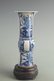 BLUE-AND-WHITE GU VASE WITH FLOWER PATTERN