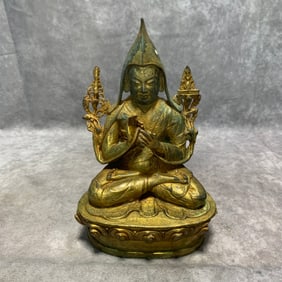 TIBETAN GILT BRONZE TSONGKHAPA STATUE