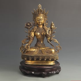 TIBETAN BRONZE WHITE TARA STATUE