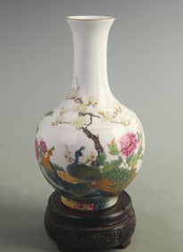 CLOISONNE GLAZED BLOOMING PEONIES PATTERN PORCELAIN VASE