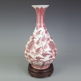 A FINE YOU LI HONG GLAZED FLOWER PATTERN YU HU CHUN STYLE BOTTLE