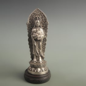 GILT AND SILVER BRONZE FERTILITY GUANYIN WITH HALO