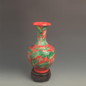 FAMILLE VERTE RED-GLAZED ROLLED-MOUTH VASE