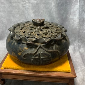 GILT BRONZE TRIPLE-EAR LION-LID INCENSE BURNER