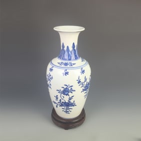 BLUE AND WHITE GUANYIN VASE WITH “FU?? AND LONGEVITY DESIGN