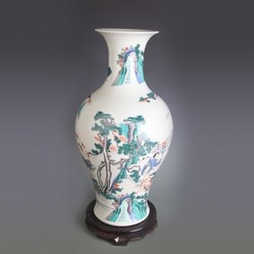 FAMILLE ROSE HUMAN FIGURE PORCELAIN APPRECIATION VASE