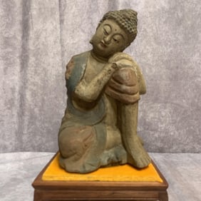 A FINE WOODCARVING GAUTAMA BUDDHA STATUE