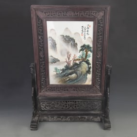 FAMILLE ROSE PORCELAIN PLAQUE SCREEN PAINTED BY WANG YETING