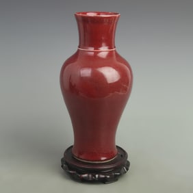 SACRIFICIAL RED-GLAZED GUANYIN STYLE PORCELAIN VASE