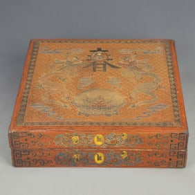 PAINTED SQUARE BOX WITH DRAGON DESIGN