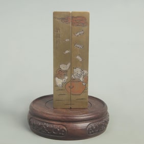 BRONZE AND SILVER INLAY NE ZHA NAO HAI FIGURE PAPER WEIGHT