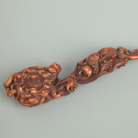 BOXWOOD CARVED LOTUS WITH FISH RUYI ORNAMENT
