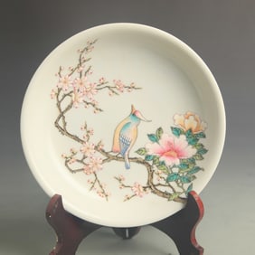 ENAMEL COLOR FLORAL AND BIRD PATTERN PORCELAIN PLATE