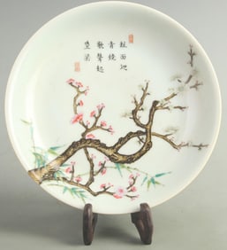 ENAMEL COLOR FLORAL AND BIRD PATTERN PORCELAIN PLATE