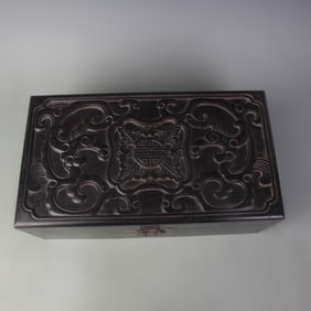 A FINE SANDALWOOD CARVED LONGEVITY WOODEN BOX