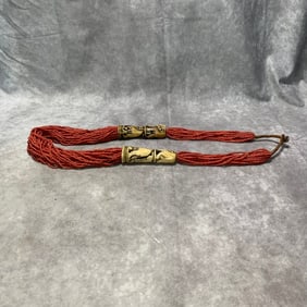 TIBETAN YAK BONE AND SMALL CORAL BRAIDED NECKLACE