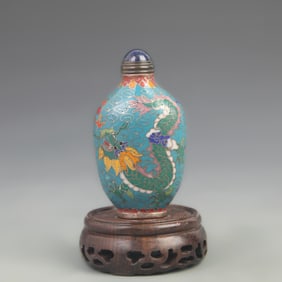 CLOISONNE ENAMEL SNUFF BOTTLE WITH CLOUD AND DRAGON PATTERN
