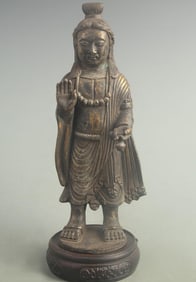 GILT BRONZE STANDING AMITABHA BUDDHA STATUE
