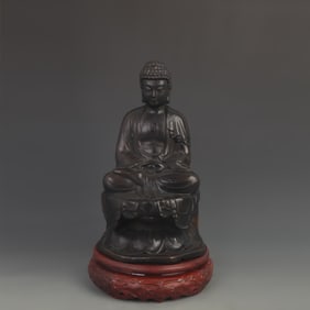 BAMBOO ROOT CARVING AMITABHA BUDDHA STATUE