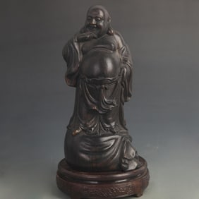 BAMBOO ROOT CARVED FIGURINE OF THE LAUGHING BUDDHA