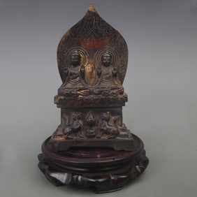 GILT BRONZE TWIN SEATED BUDDHA STATUE