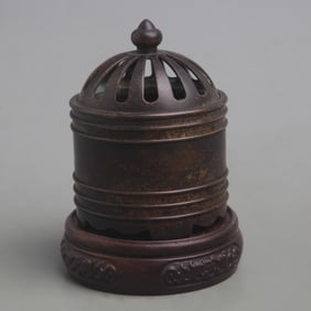 A FINE BRONZE CAGE STYLE CENSER