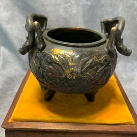 QIANLONG MARKED CENSER WITH ELEPHANT FEET AND CHI DRAGON HANDLES
