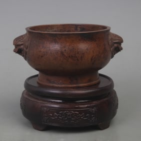 A FINE LION EAR STYLE ROUND BRONZE CENSER