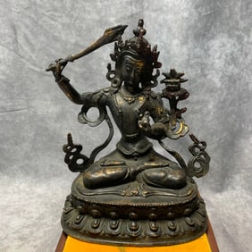 GILT BRONZE TIBETAN BUDDHIST MANJUSRI STATUE