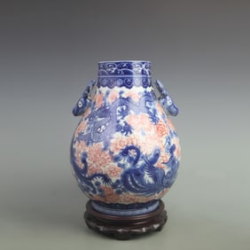 BLUE AND WHITE YOU LI HONG DEER HEAD PORCELAIN VASE