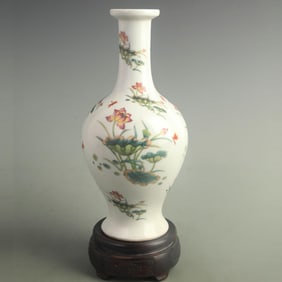 CLOISONNE ENAMEL GLAZED LOTUS FISH-TAIL PATTERN PORCELAIN VASE