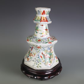 WUCAI COLOR DRAGON AND PHOENIX PATTERN PORCELAIN CANDLEHOLDER