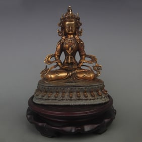 A FINE BRONZE LONGEVITY BUDDHA STATUE