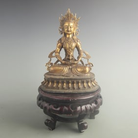 GILT-BRONZE MANJUSHRI STATUE