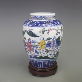 FAMILLE VERTE COLOR CHARACTER PATTERN PORCELAIN JAR