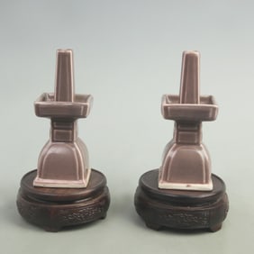 PAIR OF RED COLOR GLAZED PORCELAIN CANDLESTICKS