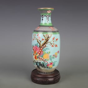 CLOISONNE GLAZED FLOWER AND BIRD PATTERN PORCELAIN VASE