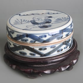 A FINE BLUE AND WHITE PATTERN PORCELAIN INKBOX