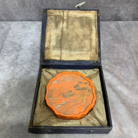 A FINELY CARVED CINNABAR MADE CALLIGRAPHY INK