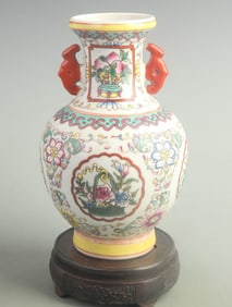 ENAMEL COLOR DOUBLE EAR PORCELAIN VASE