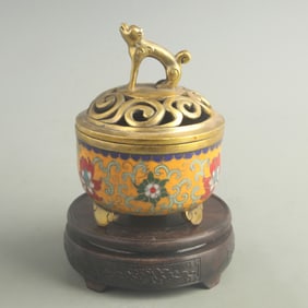 CLOISONNE LONGEVITY-LID TRIPOD BRONZE CENSER