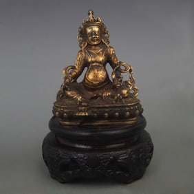 A FINE BRONZE YELLOW WEALTH GOD STATUE