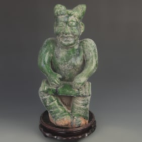 GREEN GLAZE MUSICIAN POTTERY FIGURINE