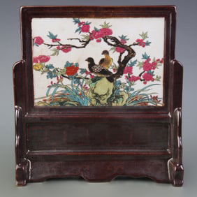 FAMILLE ROSE SAUCE COLOR GLAZE FLORAL PAINTING TABLE SCREEN