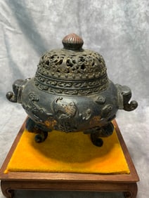 MING GILT-BRONZE ELEPHANT-FOOT INCENSE BURNER
