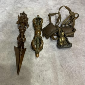 GROUP OF TIBETAN BUDDHIST RITUAL INSTRUMENTS