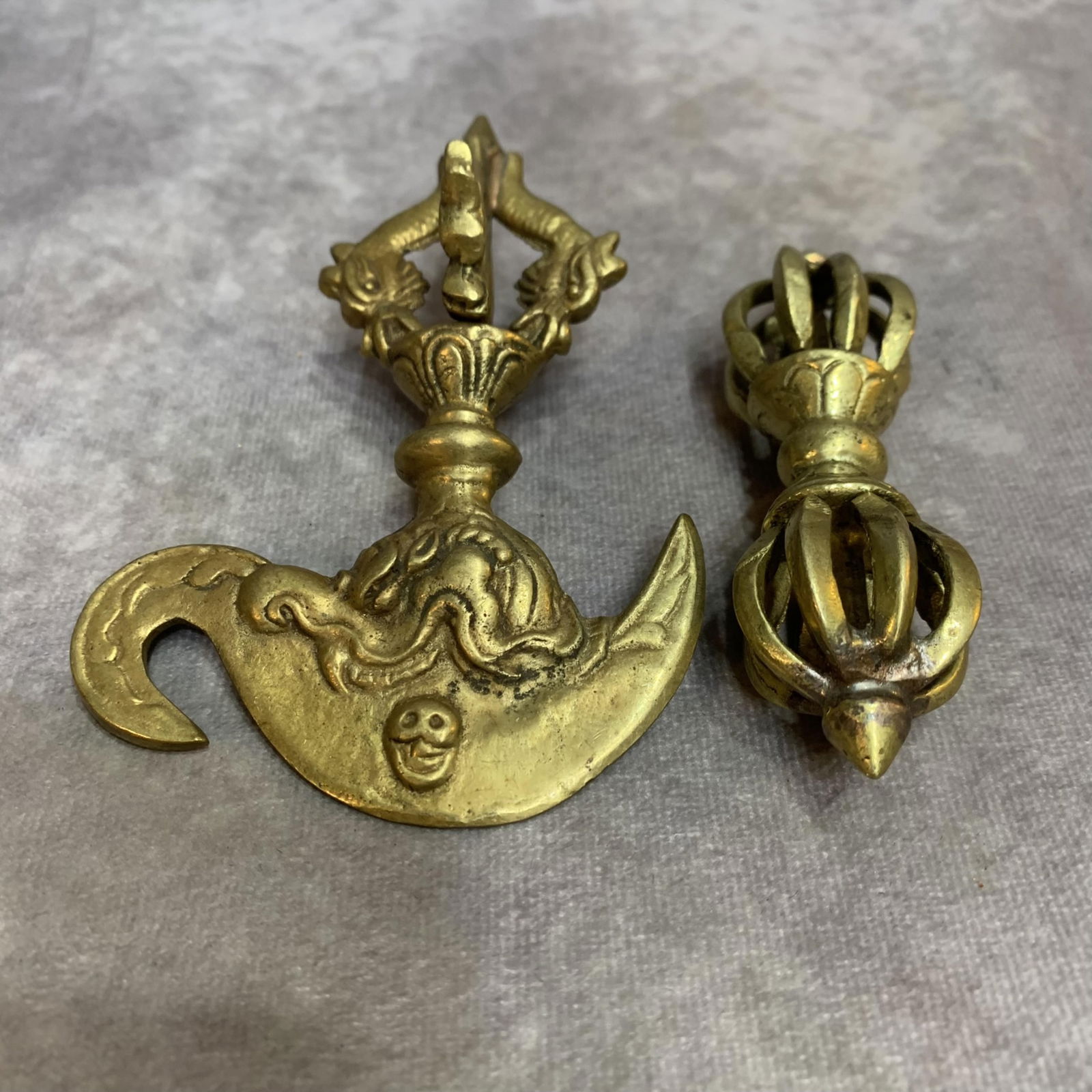 GROUP OF TWO TIBETAN BUDDHIST RITUAL INSTRUMENTS: 20th Century, High: 4.5 inch; Width: 3.2 inch; High: 3.8 inch;