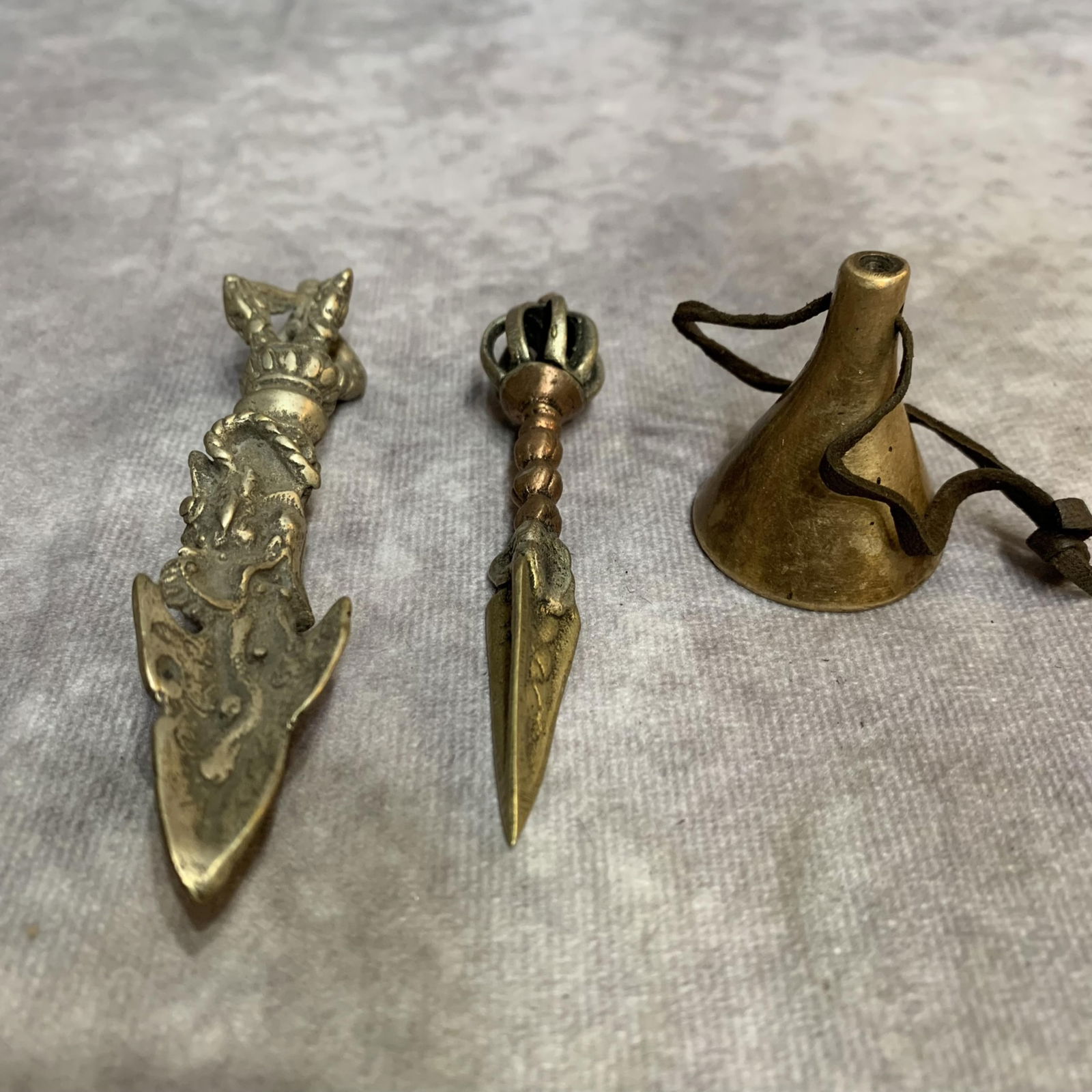 GROUP OF TWO TIBETAN BUDDHISM RITUAL INSTRUMENTS: Modern; High: 4.3 inch; High: 3.5 inch; High: 1.5 inch;